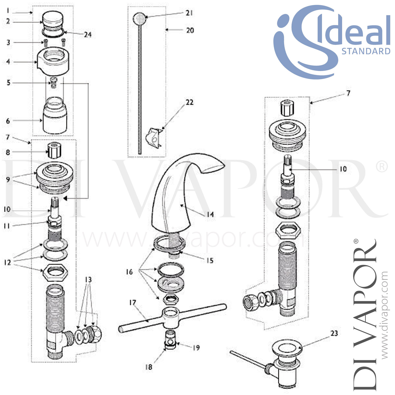 Ideal Standard Tratto Bidet Mixer Rim Mounted with PopUp Waste Tap